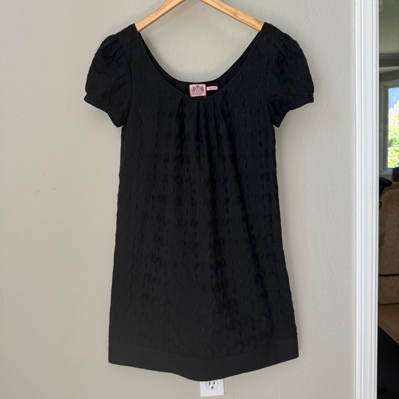 JUICY COUTURE Embroidered Shift Dress Black 100% Cotton A-Line Scoop Neck Size 6 - Picture 3 of 15
